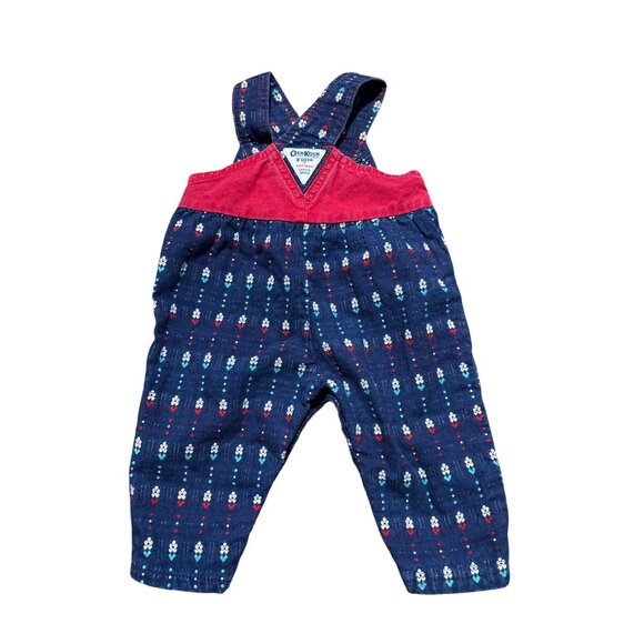 Vintage OshKosh BGosh Infant Girls Blue & Red Floral Corduroy Overalls - Picture 8 of 9